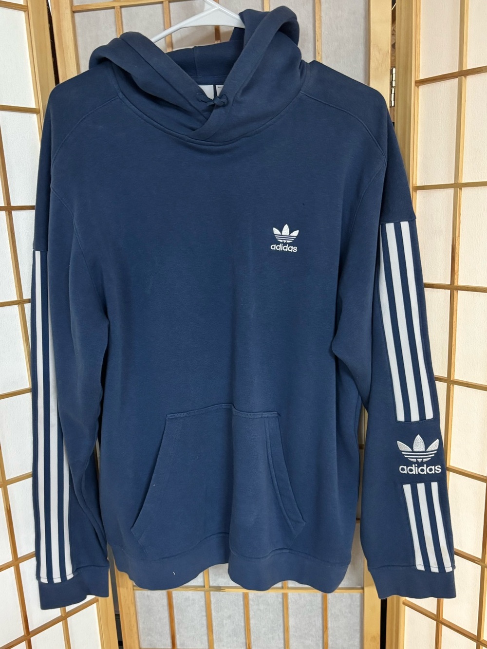 adidas Navy Blue Hoodie with 3-Stripes Sleeve